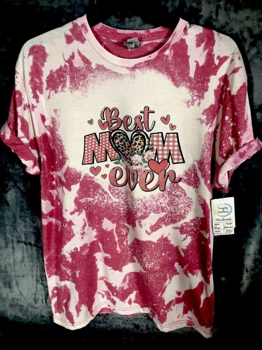 Best Mom Ever Shirt Women’s Large Custom Tye Dyed Bleached Handmade Pink T Short - Picture 3 of 12